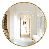 H HOMEWINS 100cm Rund Spiegel mit Metallrahmen, Modern Groß Dekorative Wandspiegel, Gold Runder Spiegel für Wohnzimmer Badezimmer Schlafzimmer Flur