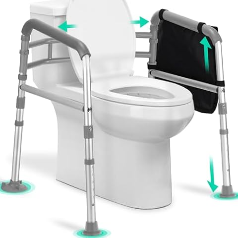 Toilet Safety Rails for Seniors, Adjustable Height & Width Toilet Safety Frames with Handles,Toilet Rails with Reinforced Bars & Suction Cups for Disabled Seniors Bariatrics, Fit Most Toilets Cover