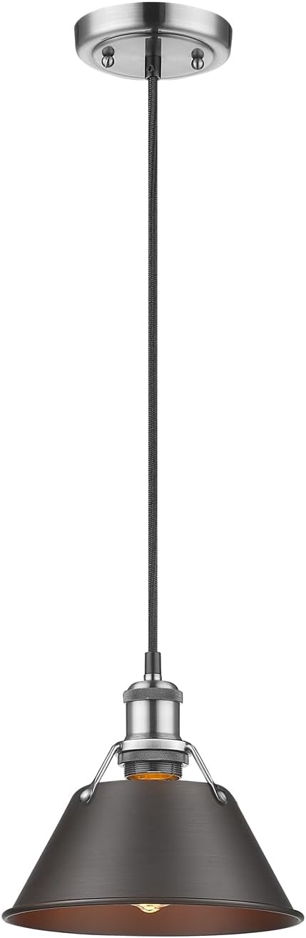 Golden Lighting 3306-S PW-RBZ Orwell Mini Pendant, Pewter with Rubbed Bronze Shade- Pendant Lights, Pendant Light Fixtures, Kitchen Island Lighting, Pendant Lights Kitchen Island
