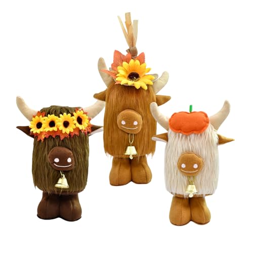 Animal en peluche vache des Highlands lot de 3 loutins d'automne de 28 cm