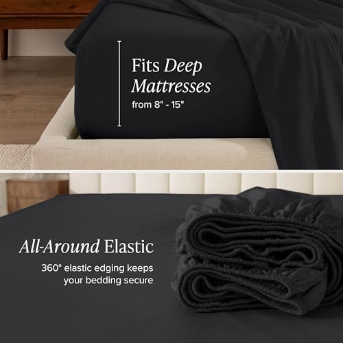 Bare Home 100% Organic Cotton Percale Sheet Set (Queen, Black) by Bare Home - Used condition - Image 7