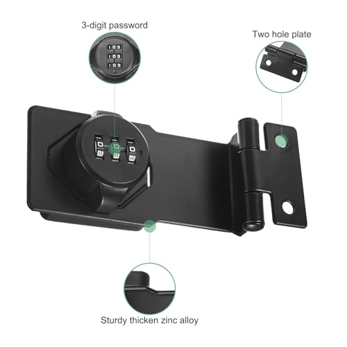 Image of M METERXITY 2-Pack Keyless Combination Lock, 3.5 inch Zinc Alloy Mechanical Password Twist Knob Hasp Locks Latch, 90 Degree Barn Door Lock for Cabinet /Closet /Garage /Drawers /Garden [Black]