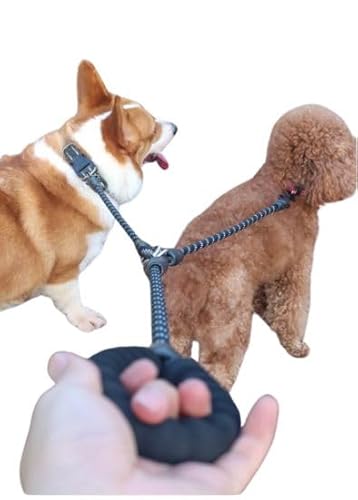 Guia Dupla para Passeio de Cachorro, Corda refletiva, cabo emborrachado, fácil manuseio