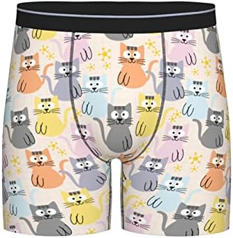 ZOPIPUQD Cute Cat Pattern Men'S Boxer Brief Long Leg Underwear Fashion Briefs For Men Adult Teens