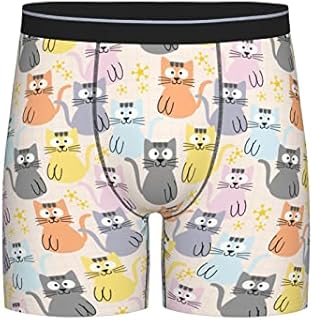 ZOPIPUQD Cute Cat Pattern Men'S Boxer Brief Long Leg Underwear Fashion Briefs For Men Adult Teens