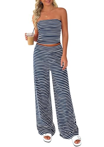 PRETTYGARDEN Two Piece Striped Sets for Women Summer Travel Outfits