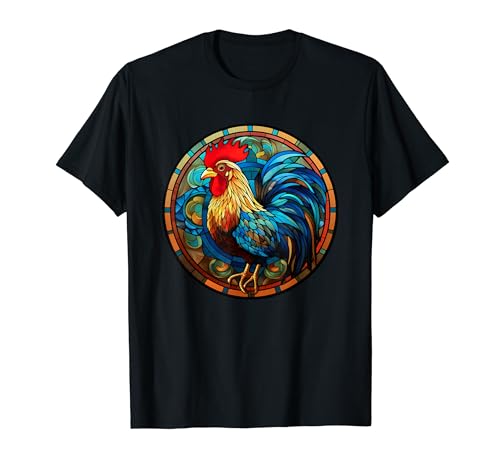 Vidrieras de gallo Leadlight Diseño artístico Camiseta