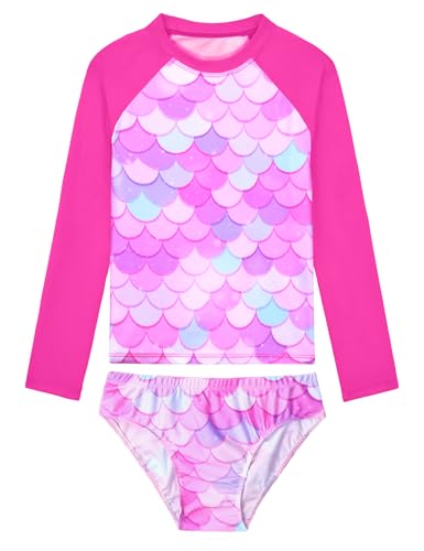 Image of Girls Rash Guard Swimsuit Two Pieces Adorable Swimswear Quick Dry Bathing Suit Long Sleeve