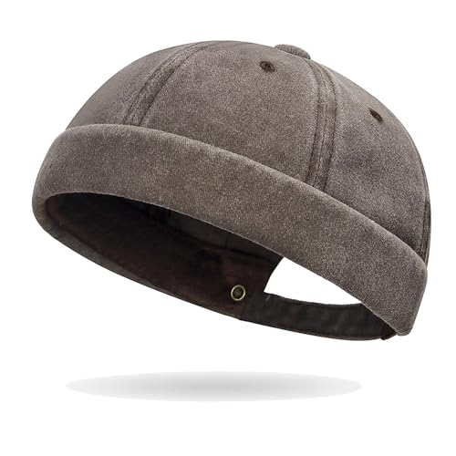 Image of Classic Vintage Style Solid Color Sailor brimless Skull hat Casual Washed Cotton Rolled Cuff Harbour Hat