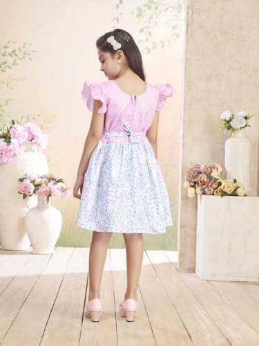 Image of Aarika Girls Casual Wear Firozi Colour Polka DotFloral Print Cotton Blend Frock