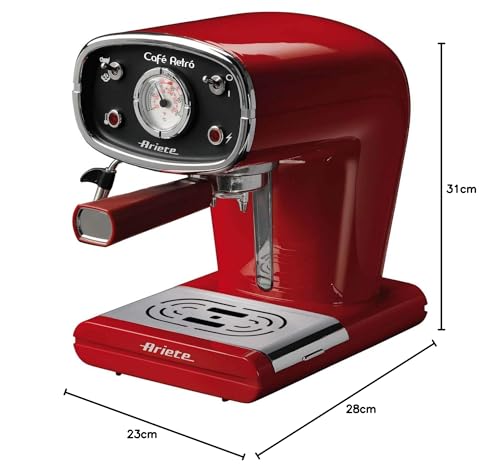 Ariete 1388 Café Retrò - Macchina Per Caffè Espresso In Polvere E Cialda Ese, 15 Bar, 850W, Dispositivo Maxi-Cappuccino, 1L, Rosso - 7