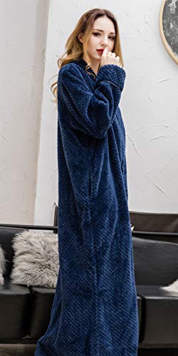 Soojun Women's Waffle Fleece Soft Zip Up Front Bathrobe, Navy, Small/Medium #TOP1