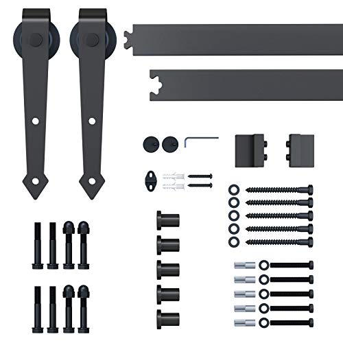 HOMCOM 6.6FT/200cm Black Sliding Door Kit for Single Barn Door, Antique Sliding Barn Door Hardware Kit with J Shape Hanger
