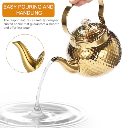 Image of Supvox 1.2L Stainless Steel Teapot Pot Kettle, Luxury Golden Water Kettle with Infuser, Universal Water Kettlefor Coffee and Tea Enthusiasts, Tea Kettle for Gas Stove and Induction (Golden)