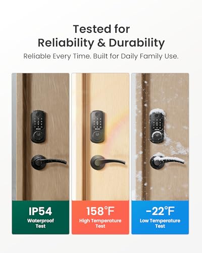 Image of DESLOC B200 Fingerprint Smart Lock with 2 Lever Handles, Keyless Entry Front Door Lock Set, Electronic Keypad Deadbolt, App Control, Auto Lock, Long Battery Life,Matte Black