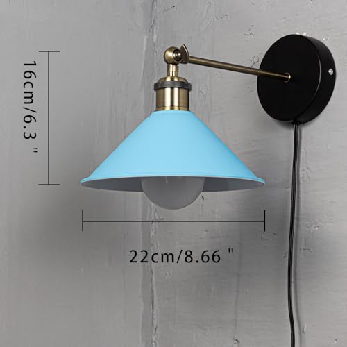 Image of ANYE Wall Sconce UL Plug-in Cord Bronze E26 Base Retro Minimalist Style Macaron Blue Iron Shade Wall Light Fixture for Cabinet Kitchen Hotel Bulb Sold Separately