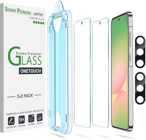 amFilm Auto-Alignment OneTouch for Samsung Galaxy A56 5G 6.7" Screen Protector + Camera Lens Protector, Tempered Glass, 30 Seconds Installation, Bubble Free, Case Friendly, Anti-Scratch [2+2 Pack]