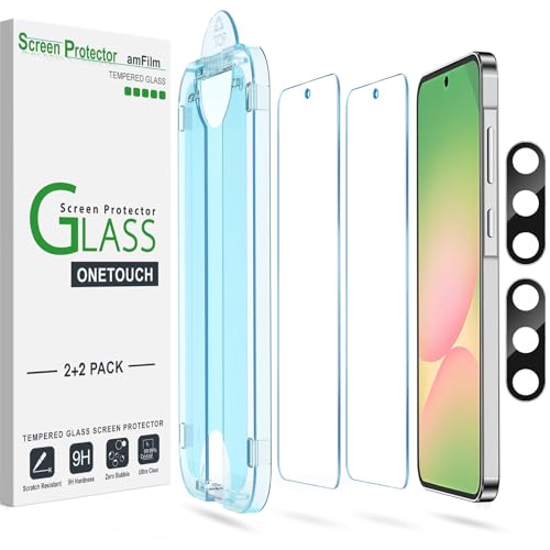 Image of amFilm Auto-Alignment OneTouch for Samsung Galaxy A56 5G 6.7 inch Screen Protector + Camera Lens Protector, Tempered Glass, 30 Seconds Installation, Bubble Free, Case Friendly, Anti-Scratch [2+2 Pack]