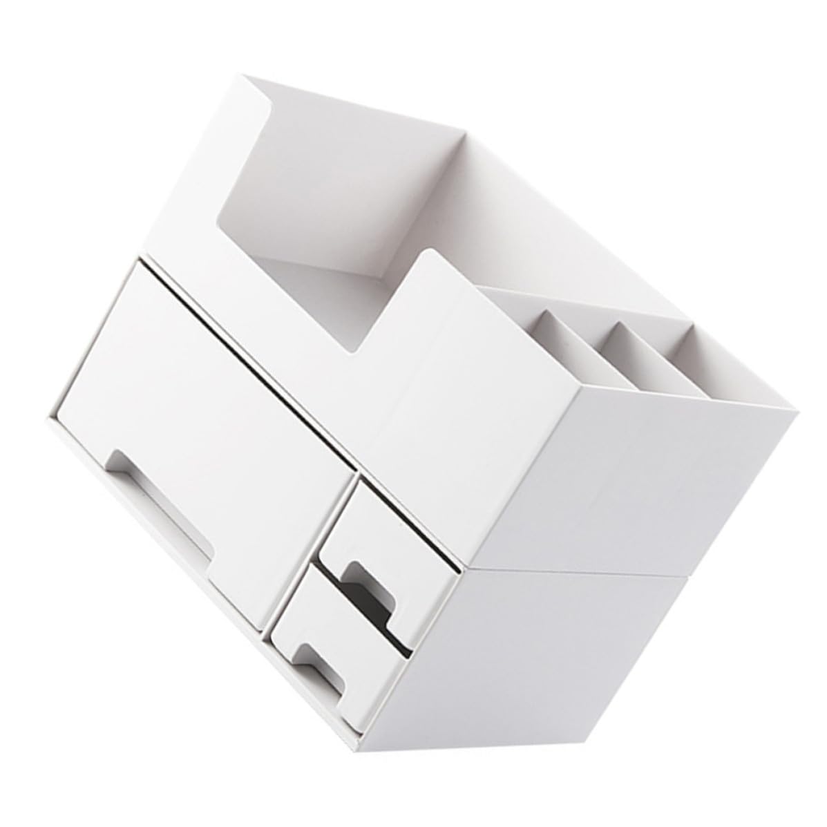 Organizzatore Porta Trucchi in Plastica Bianco Doppio Strato, Contenitore Cosmetici da Banco Facile da Pulire e Organizzare per Cassetti e Tavoli