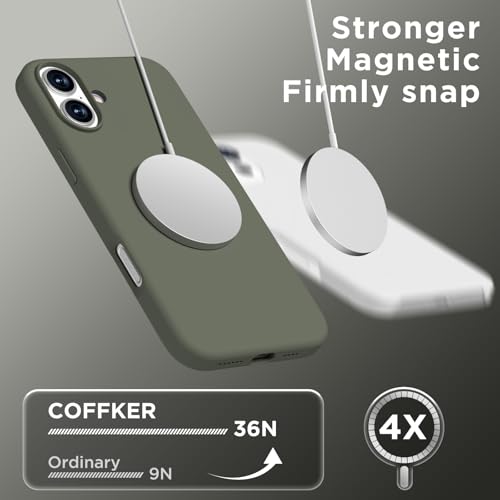 Image of Magnetic for iPhone 16 Case, Compatible with Magsafe, Suction Cup Phone Mount, [2 Screen Protectors][Camera Lens Protector] Silicone Shockproof Protective Slim Phone Cover 6.1 inch, Olive Green