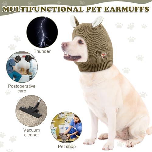 Image of Frienda Quiet Ears for Dogs, Dog Ear Muffs Noise Protection Knitted Pet Ears Snood Head Wrap Hats for Medium to Large Cats Pets(Dark Khaki)