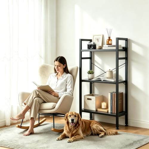 Image of HealSmart 3 Tier Bookshelf, Free Standing Book Shelf Home Office Bookcase Shelf Storage Organizer for Bedroom, Bathroom, Living Room, Office, Balcony, Black