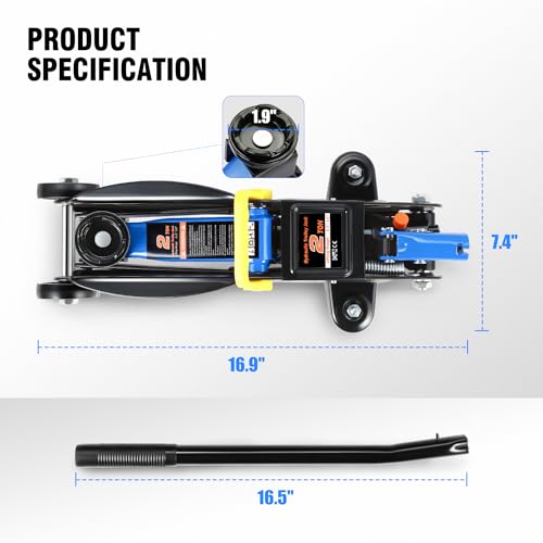Image of DNA Motoring Low Profile Hydraulic Trolley Service /Floor Jack, 2 Ton (4000 lbs) Capacity, Lifting Range 5.1 inch-13 inch, Blue, TOOLS-00474