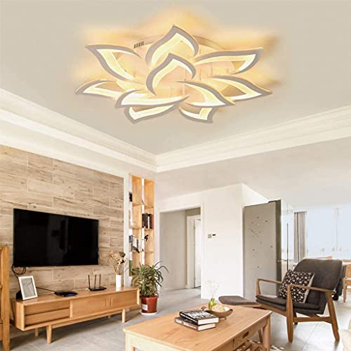 Plafonnier Moderne LED Plafond Design Pétales Dimmable Avec Télécommande Lustre Métal Acrylique Abat-Jour Pendentif Salon Chambre Chambre Enfants Cuisine Restaurant Lampe Blanche,85cm Cover