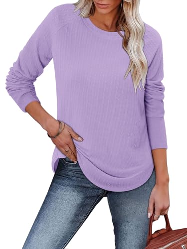 ONLYSHE Womens Shirts Long Sleeve Crewneck Tunic Tops Casual Lightweight Knit Solid Color Sweatshirts Trendy Blouse Basic Tee