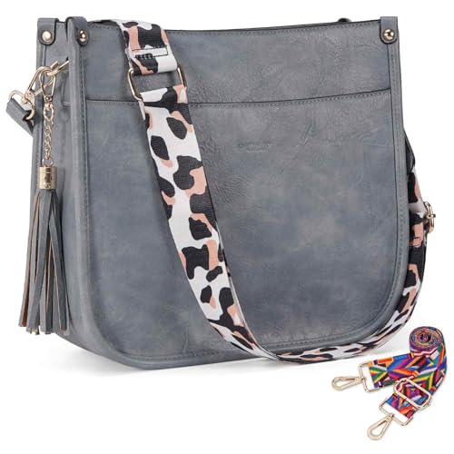 Image of HKCLUF Vegan Leather Crossbody Bags Purse for Women Trendy Tassel Hobo Handbag Women With 2PCS Adjustable Guitar Strap | Vegan Leather