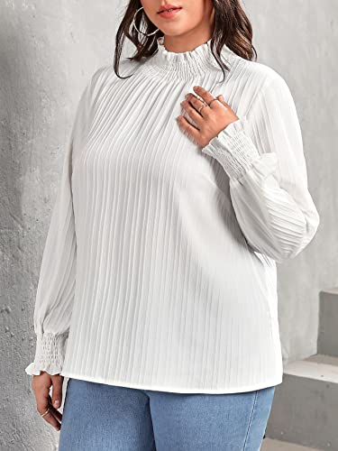 top feminino tamanho grande Plus Frilled Neck Flounce Sleeve Blouse (Color : White, Size : 1XL)