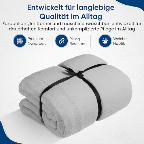 Feluna® Kuscheldecke XXL Mikrofaser-Decke Tagesdecke Wohndecke mit Kaschmir-Touch 220 x 200 cm - Grau