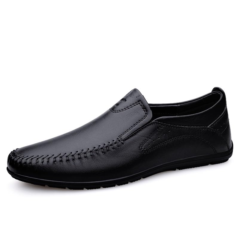 Loafers for Men Round Toe Leather Solid Color Loafer Shoes Flat Heel Comfortable Flexible Walking Classic Slip-ons2