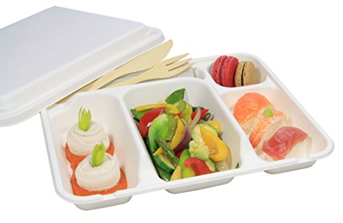 ADISERVE Plateau Repas 5 Compartiments BIODÉGRADABLES + Couvercle par 50