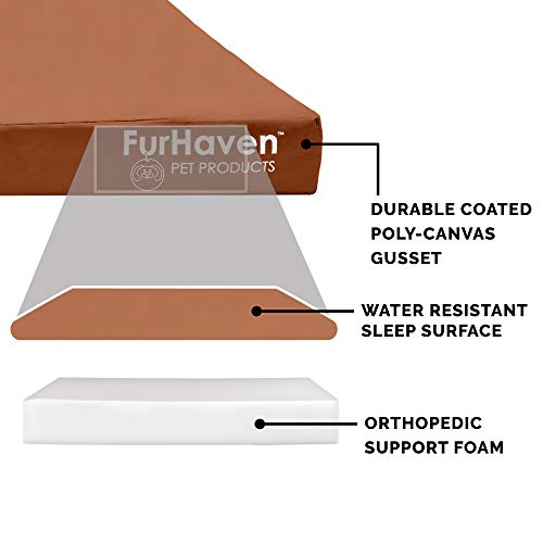 Image of Furhaven Water-Resistant Orthopedic Dog Bed for Large Dogs w / Removable Washable Cover, For Dogs Up to 125 lbs - Indoor /Outdoor Logo Print Oxford Polycanvas Mattress - Chestnut, Jumbo Plus /XXL