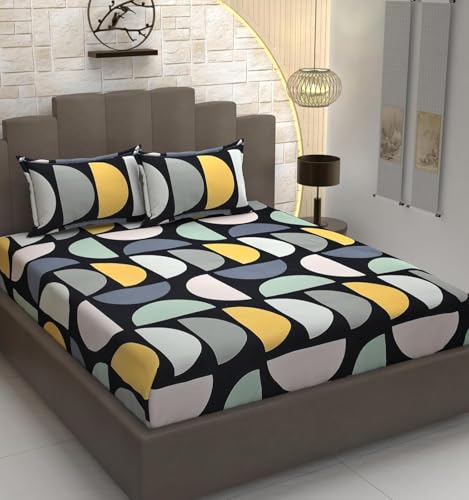 Image of Jashan Premium Cotton Elastic Fitted Bedsheets with 2 King Size Pillow Covers | Double Bed with All Around Elastic 220 TC Supersoft |Size-72 King Sizex78+10 inches |
