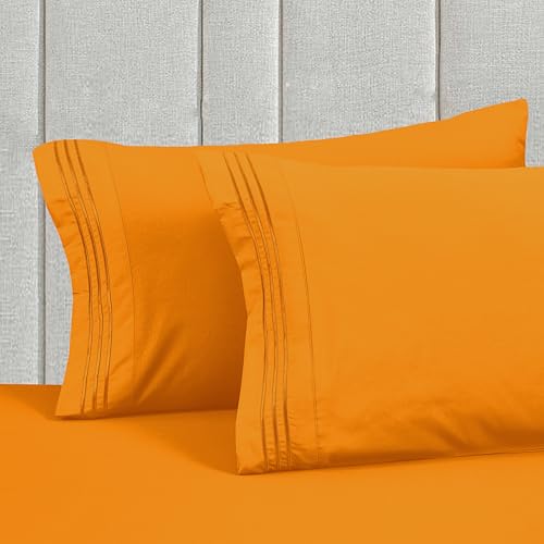 Image of Mocassi Luxury 4-Piece Sheet Set, Ultra Soft 1800 Premium Hotel Quality Microfiber Sheet Set, Fits Mattresses Up to 18 to 24 Inches Extra Deep Pocket - Breathable and Secure Fit, Twin XL, Orange