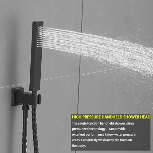 Sistema de Ducha Grifería Negra Mate con Ducha de Mano, Cabezal de Ducha de Techo de 12 Pulgadas y Cabezal de Ducha de Pared de 6 Pulgadas miniatura 5