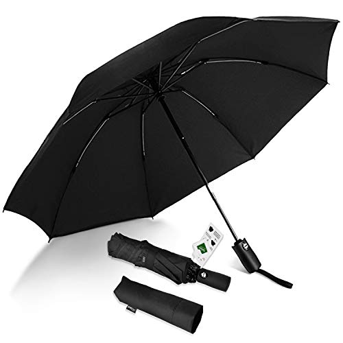 VATI Umbrella, Travel Umbrella Windproof with 210T Teflon Coating, Compact Folding Umbrellas with Ergonomic Handle, Auto Open/Close (Black)