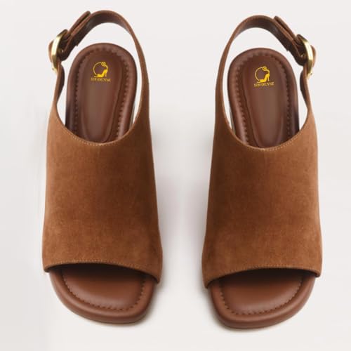 SHODENSE Women Open Toe Sandal Booties Chunky Heeled Sandals Slingback Suede 3 inch Block High Heel Summer Booties Buckle Strap Sandal Heels Peep Toe Retro Party 4-11 M US4