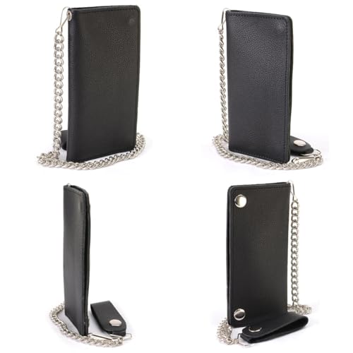 Image of Milwaukee Leather MLW7889 Men's 7.5 inch Black Premium Leather Soft Biker Wallet - Bi-Fold Anti-Theft Stainless Steel Chain