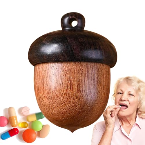 Pastillero organizador – Pastillero – Caja de madera de viaje con forma de pinolo – Simpático pastillero, pastillero medicinal, suplemento de aceite de hígado de bacalao o colgante Me