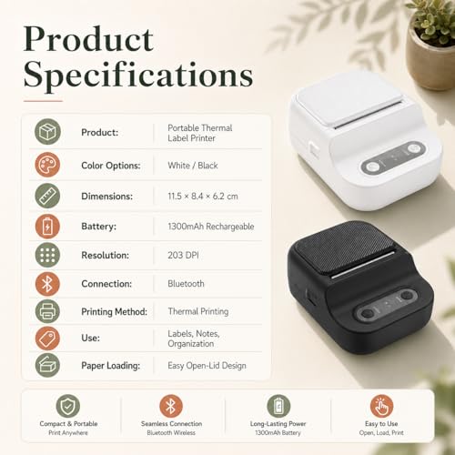 Image of Label Printer, Desktop Portable Printer, inkless Thermal Compact Printer, Connects to Smartphones and Computers, can Apply Quick-Adhesive Labels, Suitable for Homes, Offices, Factories. (Black)