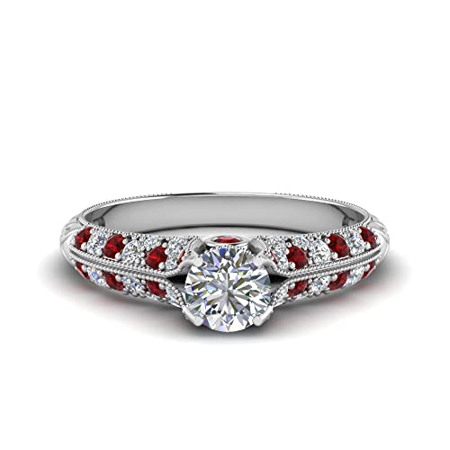 Image of Choose Your Gemstone 2 Row Milgrain Diamond CZ Ring 925 Sterling Silver Round Shape Vintage Engagement Rings Matching Jewelry Wedding Jewelry Easy to Wear Gifts US Size 4 to 12