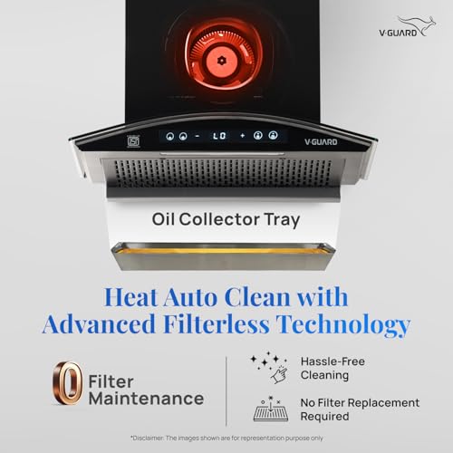 Image of V-Guard BLDC Chimney for Kitchen 60 cm | 1500 m /h Suction | Low Noise Operation | Free Installation Kit | Heat Auto Clean | Gesture Control with Touch Panel | V-Guard BX 60