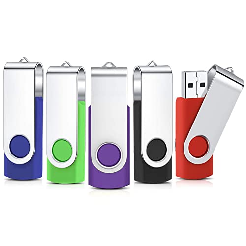 Clé USB 8Go Lot de 5 Flash Drive Cles USB 2.0 Mémoire Stick Stockage Pivotantes Porte Clef USB U Disque (5 Couleurs Mélangées:Rouge Vert Noir Bleu Violet)