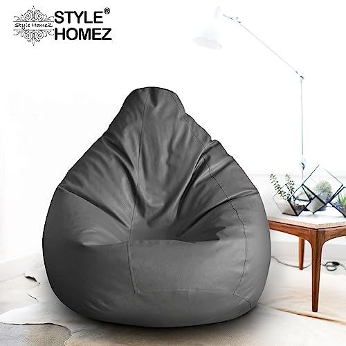 Style Homez Premium Leatherette Classic Bean Bag XXL Grey Cover - Image 6