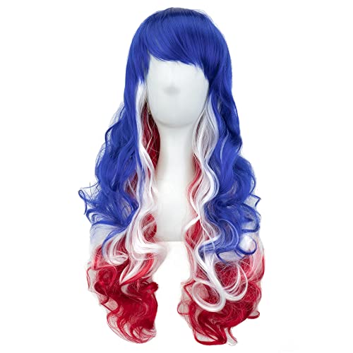 IMISSU Flag Color Design Hair Cosplay Wigs with Bangs Halloween Costume Wig (AU Flag Blue White Red) - Image 2