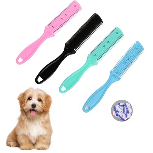 JNAWA 4 Piezas Cortadora de Pelo para Perros y Gatos, Peine de Afeitar para Peinar el Cabello de Doble Cara para Mascotas, Peine Profesional para Adelgazar el Cabello para Perros, Gatos, Suministros p