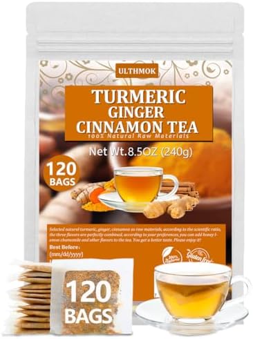 120 Premium Turmeric, Ginger, Cinnamon Blend Tea Bags, 100% Natural & No Additives & Caffeine Free.